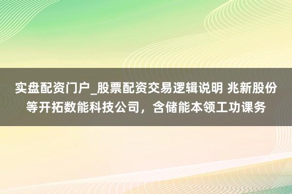 实盘配资门户_股票配资交易逻辑说明 兆新股份等开拓数能科技公司，含储能本领工功课务